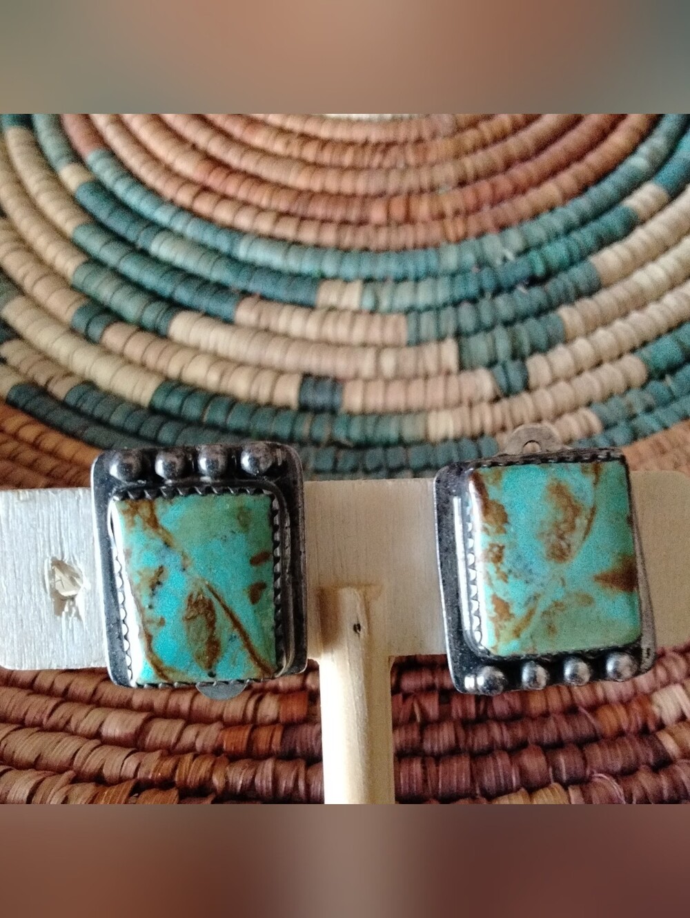 Vintage Nancy Crispin Kewa / Santo Domingo Turquoise Bezel Clip On Earrings
